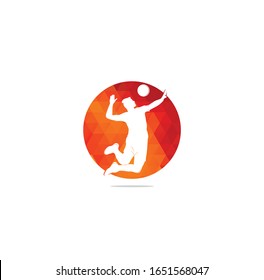 volleyball player logo.Abstract volleyball player jumping from a splash. Volleyball player serving ball.	