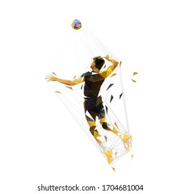 Volleyball player, low poly isolated vector illustration. Geometric team sport ahtlete