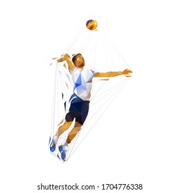 Volleyball player, low poly isolated vector illustration. Geometric team sport ahtlete