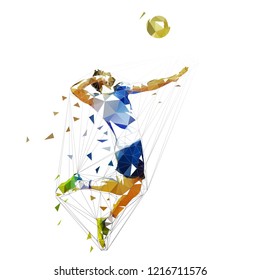 Volleyball player, low polygonal vector illustration. Beach volleyball, team player