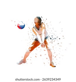 Volleyball player, low polygonal woman playing volleyball, female team sport athlete, isolated geometric vector illustration