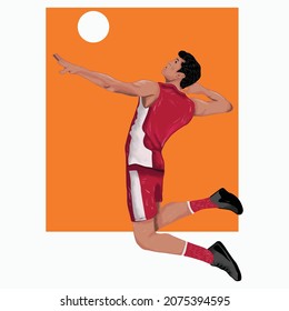 Volleyball player. Man jumping. Vector illustration