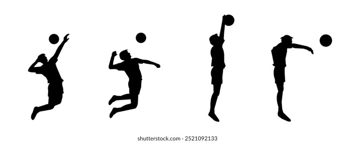 volleyball player, man playing volleyball, vector silhouette.