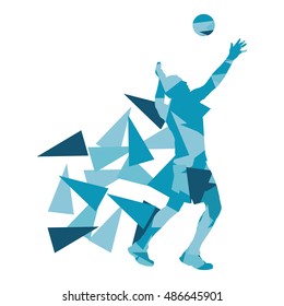 Volleyball player man silhouette made of polygon fragments vector background concept isolated on white
