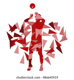 Volleyball player man silhouette made of polygon fragments vector background concept isolated on white