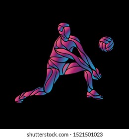 Volleyball player neon silhouette. Digger position. Eps8