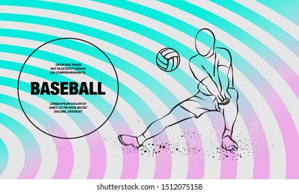 Volleyball player plays volleyball. Vector outline of volleyball player sport illustration.