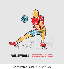 Volleyball player plays volleyball. Vector outline of volleyball player with scribble doodles.