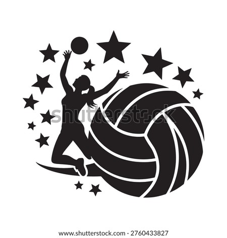 Volleyball player reaching for the ball amidst a starry dynamic design