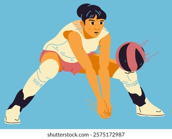 Volleyball player receives the ball. Vector illustration.