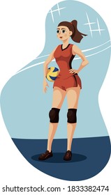 Volleyball player in red uniform with a volleyball ball. Sports girl.