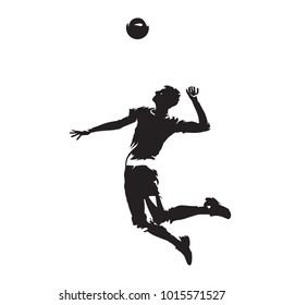 Volleyball player serving ball, abstract vector silhouette