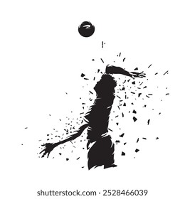 Volleyball player serving the ball, abstract isolated vector silhouette. Volleyball logo, ink drawing. Beach volleyball