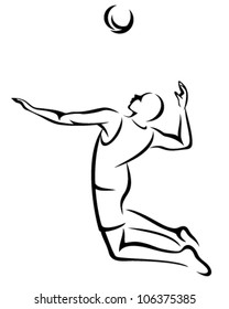 volleyball player serving the ball - black and white vector outline