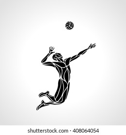 Volleyball player serving the ball - black vector silhouette. Modern simple volleyball logo. Eps 8