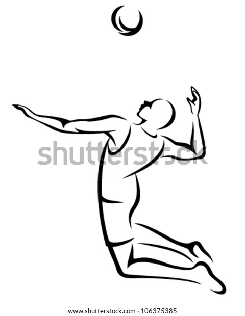 Volleyball Player Serving Ball Black White Stock Vector (Royalty Free ...