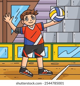 Volleyball Player Serving the Ball Colored Cartoon