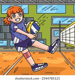 Volleyball Player Serving the Ball Colored Cartoon