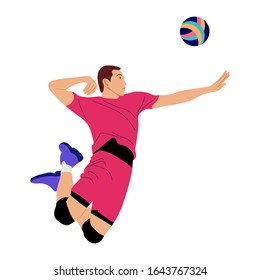 Volleyball player serving ball. Design vector flat illustration