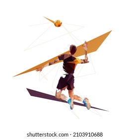 Volleyball player serving ball, isolated low polygonal vector illustration, geometric drawing from triangles