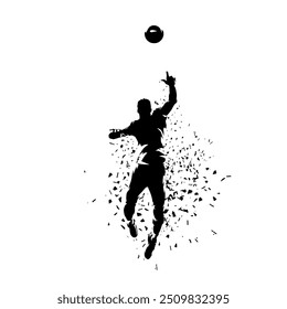 Volleyball player serving ball, isolated vector silhouette. front view