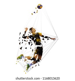 Volleyball player serving ball, polygonal vector illustration