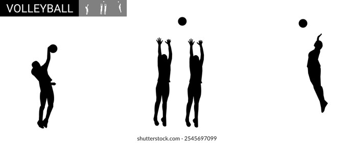 Volleyball player silhouette collection men in various different poses.