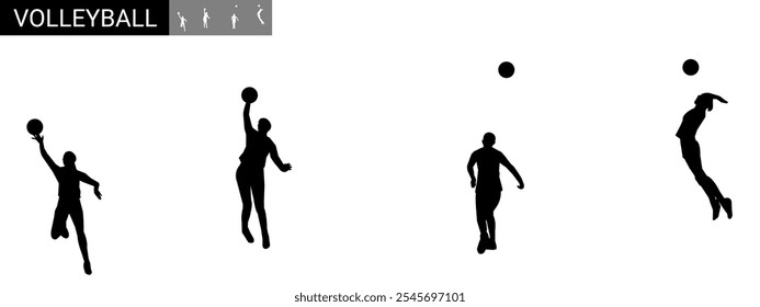 Volleyball player silhouette collection men in various different poses.