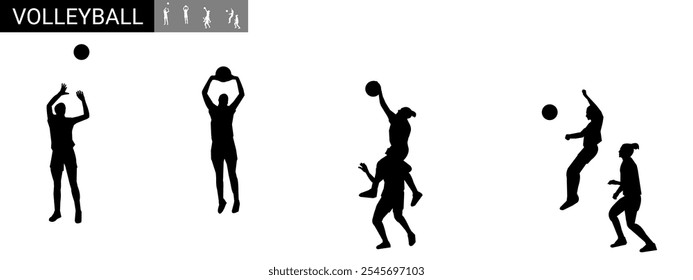 Volleyball player silhouette collection men in various different poses.