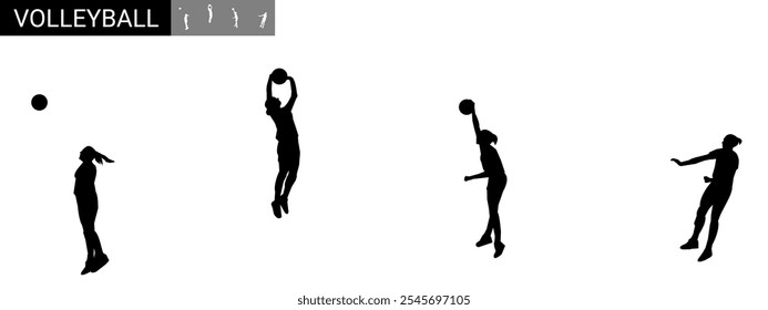 Volleyball player silhouette collection men in various different poses.