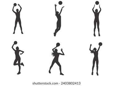 Volleyball player silhouette collection.Vector illustration.