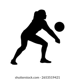 Volleyball player silhouette icon vector flat illustration on white background.