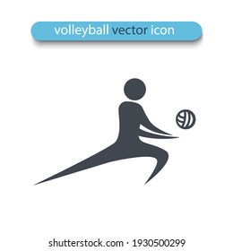 Silueta de voleibol aislada en fondo blanco. Icono de vóley playa. Símbolo de deporte de verano y vida sana. Ilustración de diseño plana vectorial.