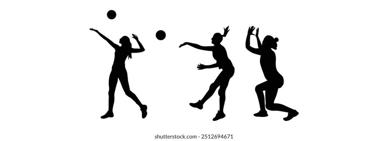 Volleyball player silhouette. Vector player isolated on white background.