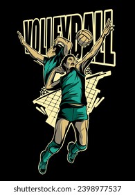 Volleyball player smashing the ball, designs for apparel, competition mascot, team logo and other printing needs, vector illustration volleyball