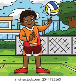 Volleyball Player Spinning Ball Colored Cartoon