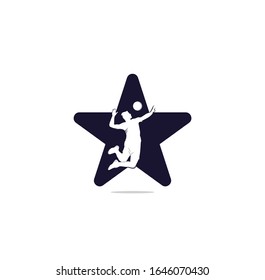volleyball player star shape concept logo.Abstract volleyball player jumping from a splash. Volleyball player serving ball.	