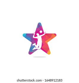 volleyball player star shape concept logo.Abstract volleyball player jumping from a splash. Volleyball player serving ball.	