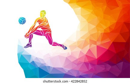 Volleyball player. Team sport vector polygonal banner