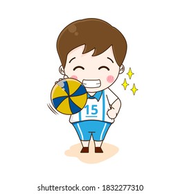 Volleyball Player. Vector illustration of cute chibi character isolated on white background.