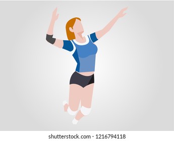 volleyball player vector illustration isolated on white background. Volleyball girl in action