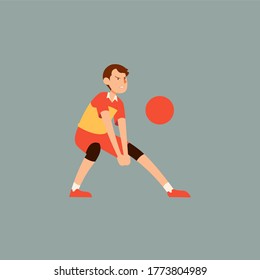 Volleyball player vector illustration on grey background. Sport character concept design in flat style