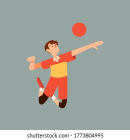 Volleyball player vector illustration on grey background. Sport character concept design in flat style