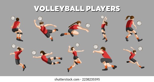 Volleyball player vector set collection graphic clipart design