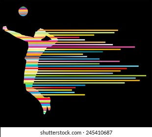 Volleyball player vector silhouette background concept made of stripes