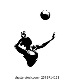 Volleyball player, woman, female volleyball logo, sports clip art, isolated vector silhouette, high contrast