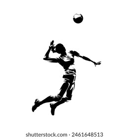 Volleyball player, woman, female team sport athlete, isolated vector silhouette