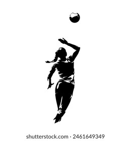 Volleyball player, woman, female team sport athlete, isolated vector silhouette