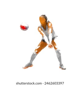 Volleyball player, woman, female team sport athlete, isolated geometric low poly vector illustration