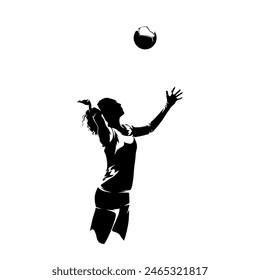 Volleyball player, woman, female team sport athlete, isolated vector silhouette